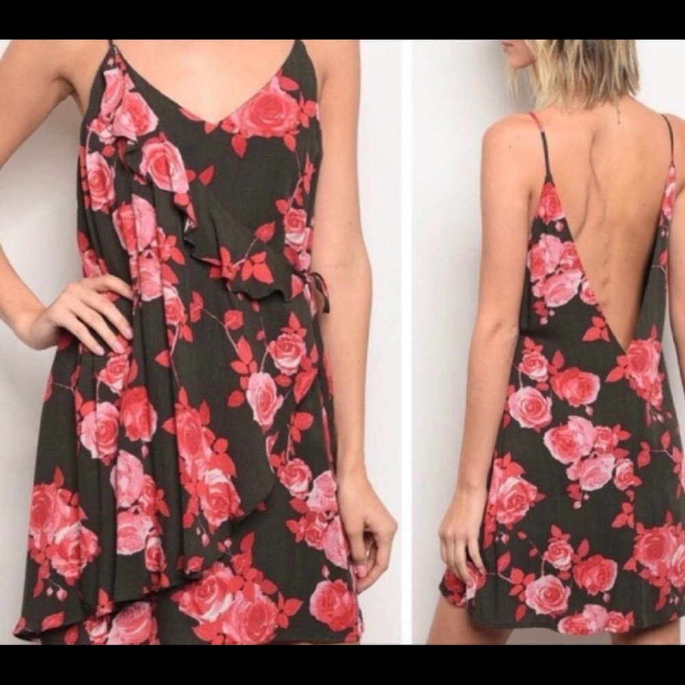 Sexy Boho Spaghetti Strap Floral Wrap Dress Sz M